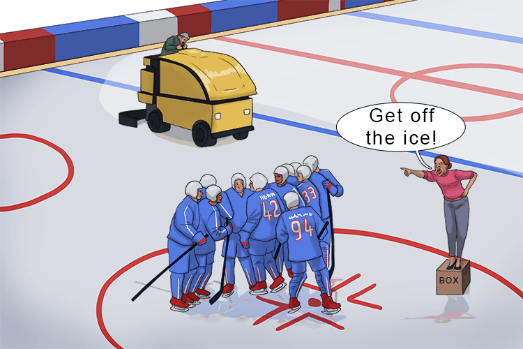 The French ice hockey team stood on La Rink (larynx) were told by a woman with a loud voice standing on a box (voice box) to “Get off the ice!” so it could be cleaned.